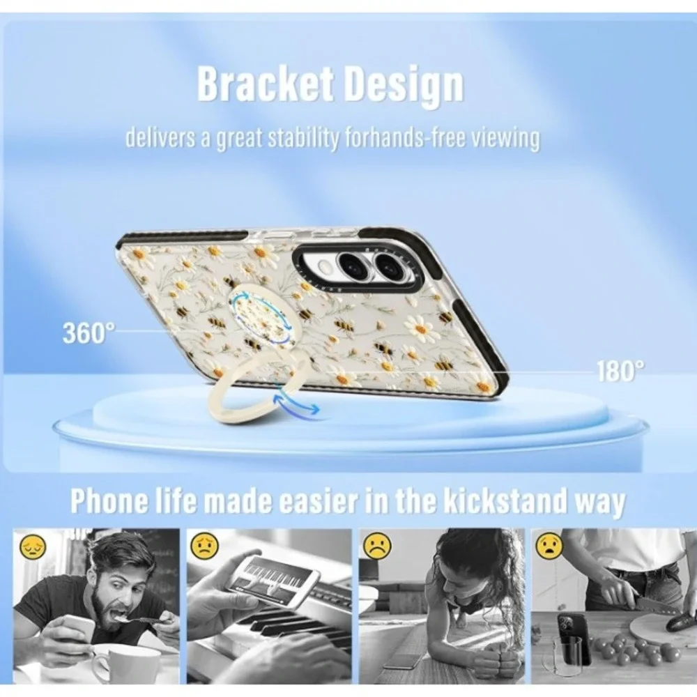 Boaretiu Phone Case Samsung S25 Edge Womens Clear Daisy Bee‎ Ring Stand